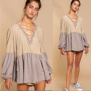 POL Loose Fit Ruffle Babydoll Top Puff Long Sleeve Streetwear Contemporary